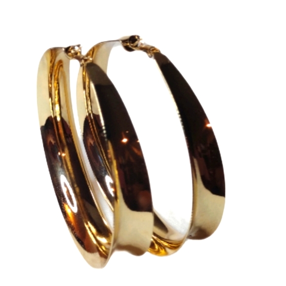 💸💲$10 Gold Silver Glossy Giant Hoop Earring Self Clasp Post New - Picture 5 of 6